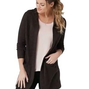 Barefoot Dreams CozyChic Lite Relaxed Hooded Cardi with Pockets Espresso Medium